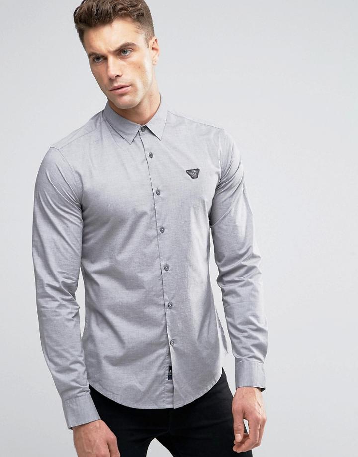 Armani Jeans Shirt In Gray Slim Fit With Logo - Gray