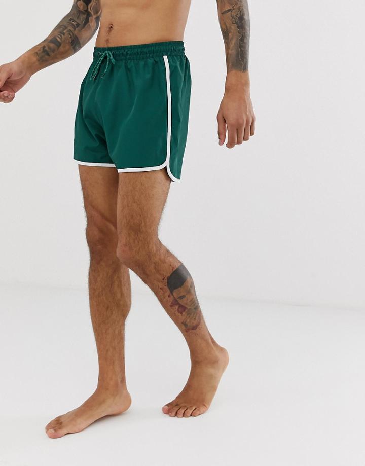 Weekday Tan Swim Shorts In Dark Green - Green