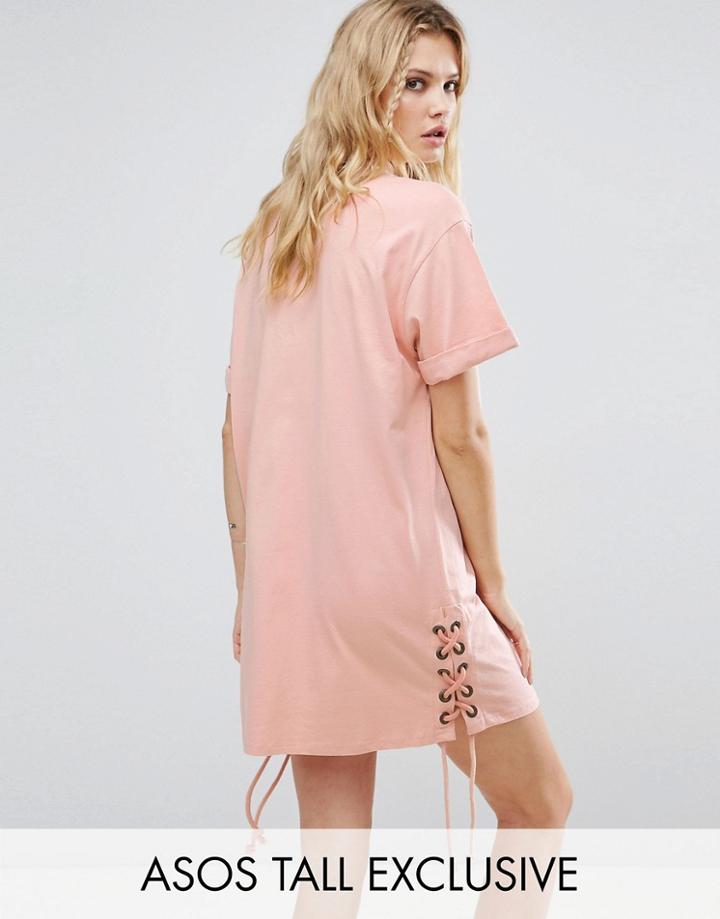 Asos Tall T-shirt Dress With Lace Up Sides - Pink