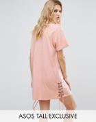 Asos Tall T-shirt Dress With Lace Up Sides - Pink