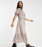 Miss Selfridge Petite Chiffon Tie Front Maxi Dress In Animal-white