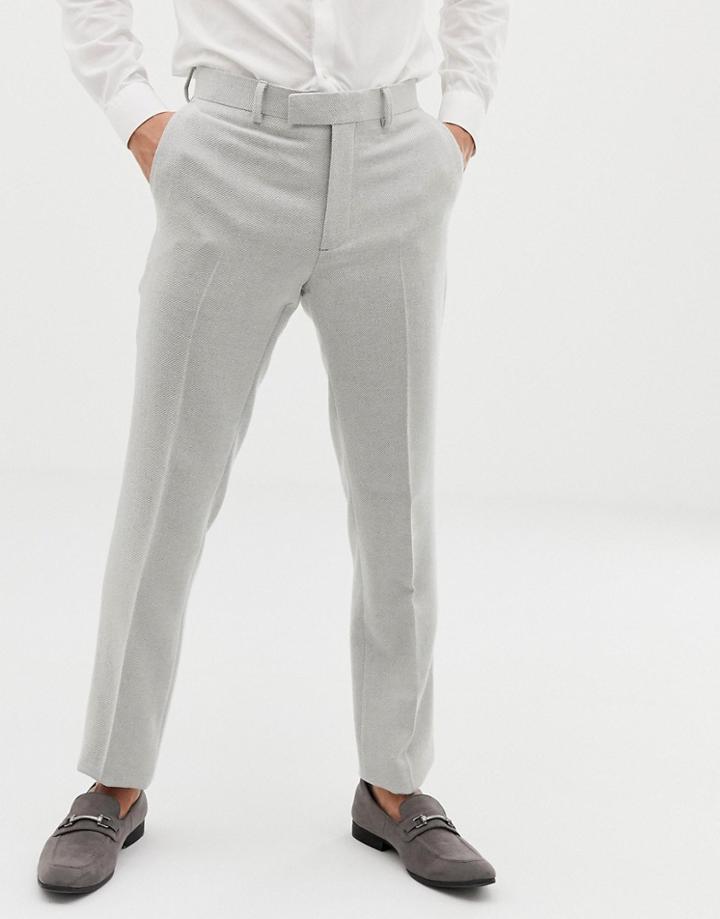Asos Design Wedding Skinny Suit Pants In Ice Gray Wool Mix Texture - Gray
