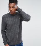 Farah Ludwig Cable Knit Sweater In Dark Gray Marl - Gray
