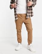 Asos Design Tapered Chino Sweatpants With Elasticated Waist In Stone-brown