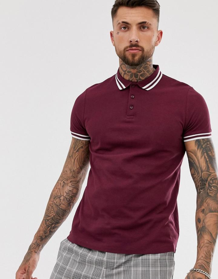 Asos Design Tipped Pique Polo Shirt In Burgundy-red