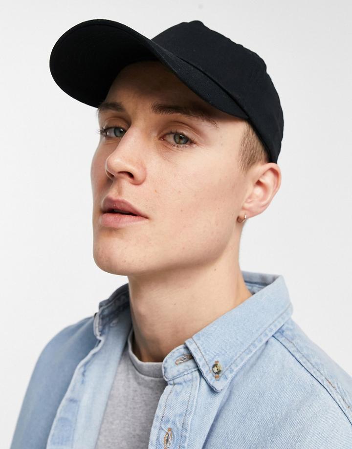 Asos Design Baseball Cap In Black Canvas