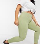 In The Style Plus X Courtney Black Activewear Panelled Legging In Olive-green