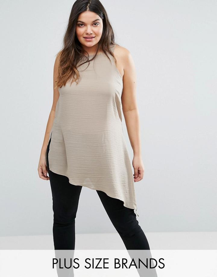 Elvi Plus Top With Asymmetric Hem - Beige