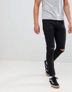 Mennace Black Slashed Relaxed Skinny Makavelli Jeans - Black