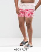 Asos Plus Festival Swim Shorts With Pink Tie Dye Panel And Side Stripes In Short Length - Pink
