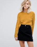 Only Cable Knit Sleeve Sweater - Yellow