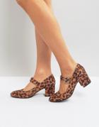 London Rebel Kitten Heel Leopard Mary-jane Shoe - Beige