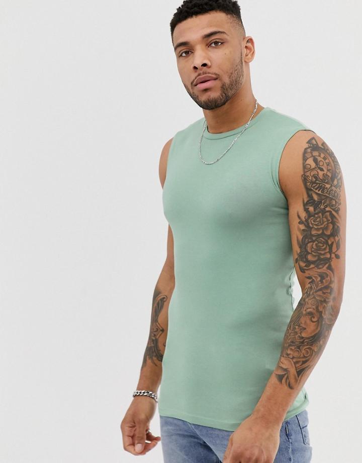 Asos Design Organic Muscle Fit Tank Tank In Green - Green
