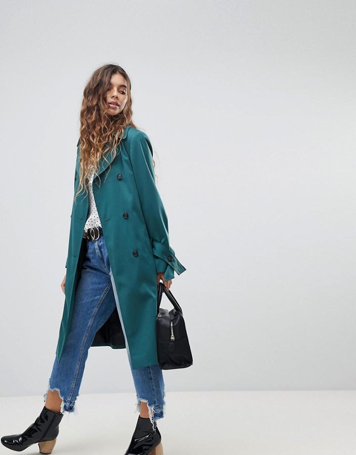 Miss Selfridge Longerline Trench - Green
