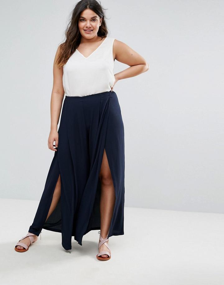 Elvi Navy Split Palazzo Pants - Navy