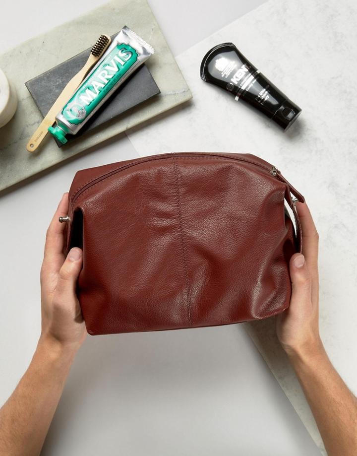 Asos Leather Toiletry Bag With Press Studs - Red