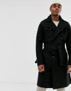 Asos Design Double Breasted Trench In Black