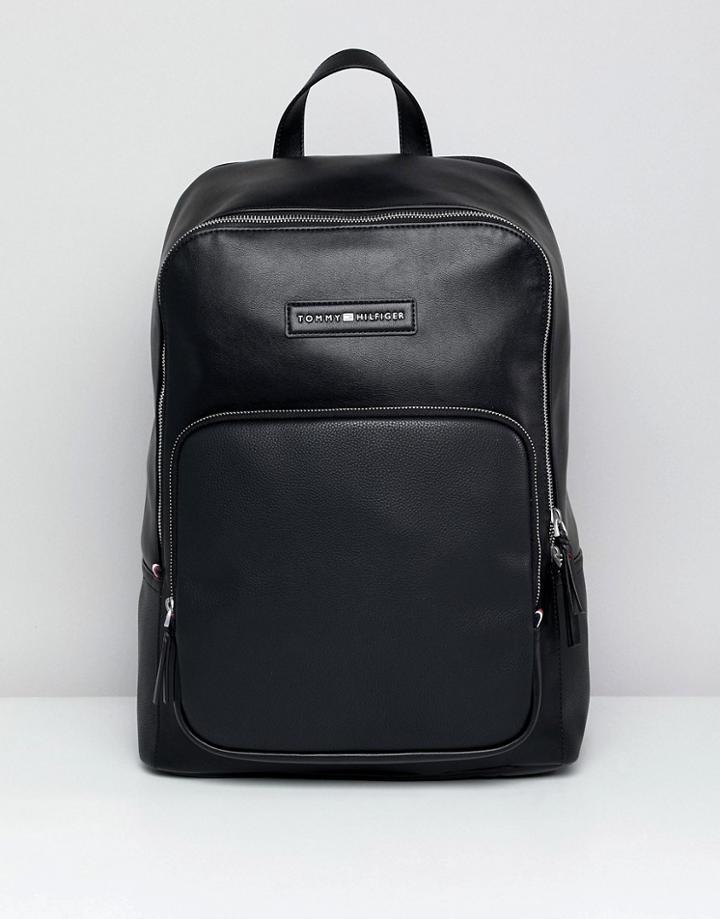 Tommy Hilfiger Corporate Mix Faux Leather Backpack In Black - Black