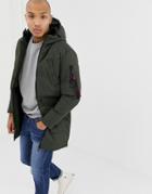 Soul Star Long Line Puffer Jacket In Khaki - Green