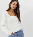 Asos Design Tall Chunky Scoop Neck Sweater With Full Sleeve - Cream