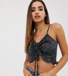 Missguided Ruched Front Frill Crop Top In Polka Dot - Multi