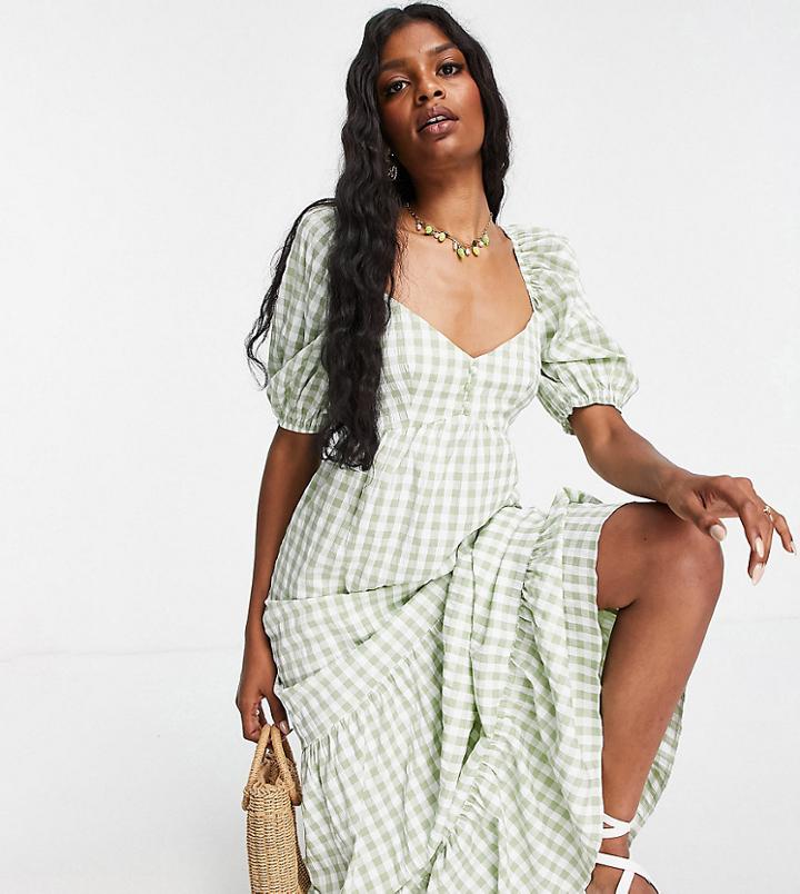 Asos Design Tall Sweetheart Neck Maxi Dress With Pephem In Gingham-multi