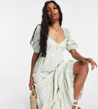 Asos Design Tall Sweetheart Neck Maxi Dress With Pephem In Gingham-multi