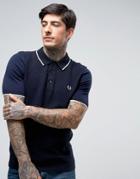 Fred Perry Slim Knitted Polo Checkerboard Textured In Navy - Navy
