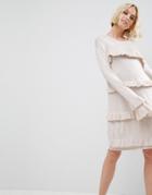 Asos Dress With Ruffle And Fluted Sleeve - Stone