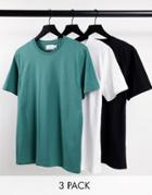 Topman 3 Pack Organic Cotton Classic T-shirts In White, Black And Green-multi