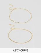 Asos Curve Pack Of 2 Fine Rope And Ball Chain Anklets - Gold