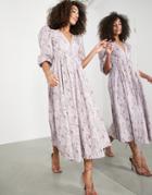 Asos Edition Button Front Midi Dress In Cotton Twill In Horse Print-purple