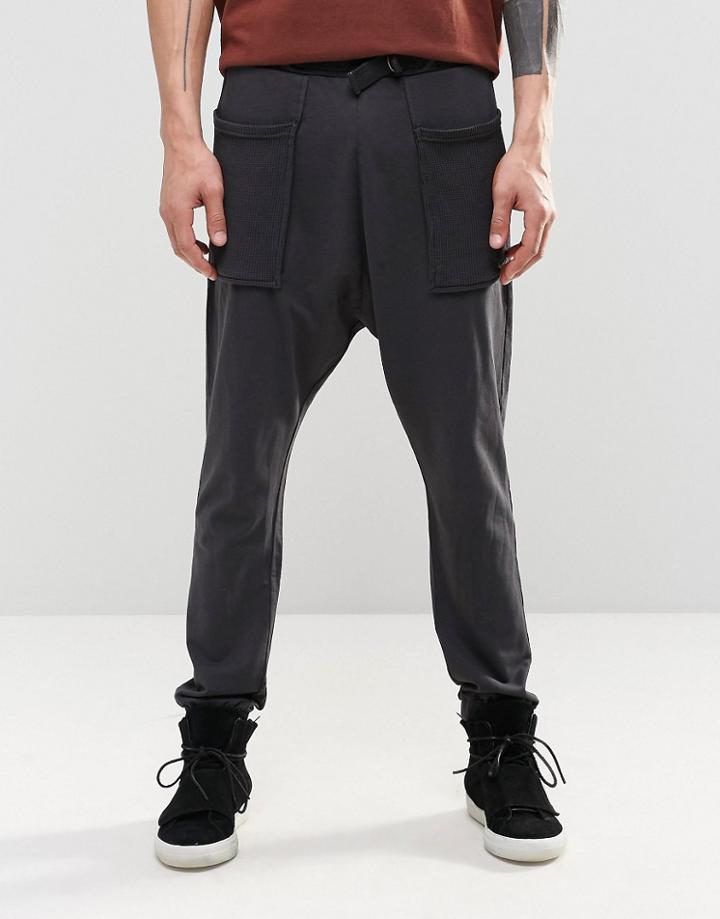 Asos Drop Crotch Joggers With Waffle Pockets In Washed Black - Washed Black