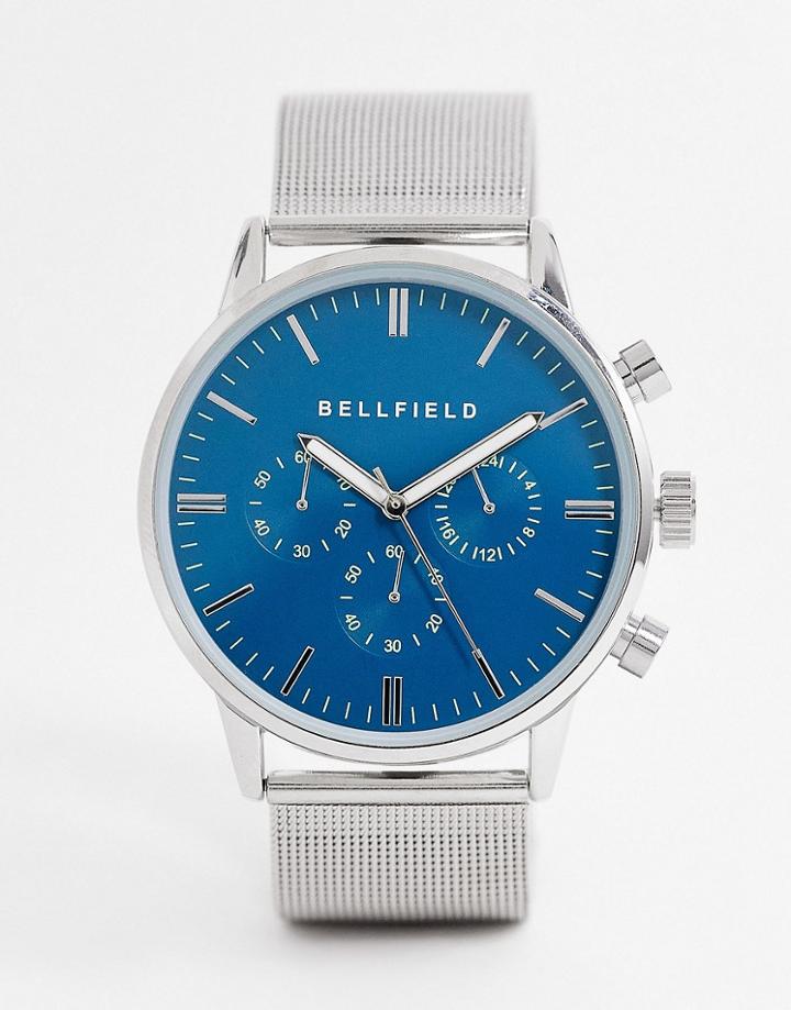 Bellfield Stainless Steel Mesh Bracelet Watch In Silver With Blue Face