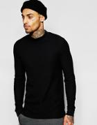 Asos Waffle Jersey Longline Long Sleeve T-shirt With Turtleneck - Black