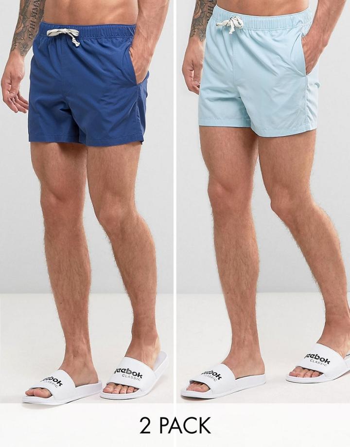 Asos Swim Shorts In Blue In Short Length 2 Pack Save - Multi