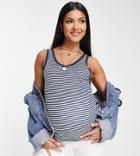 Topshop Maternity Stripe Lace Tank Top In Navy