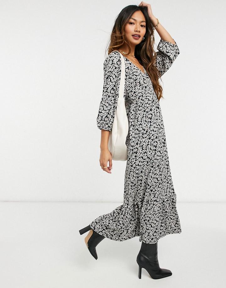 Mango Wrap Detail Midi Dress In Floral Print-multi