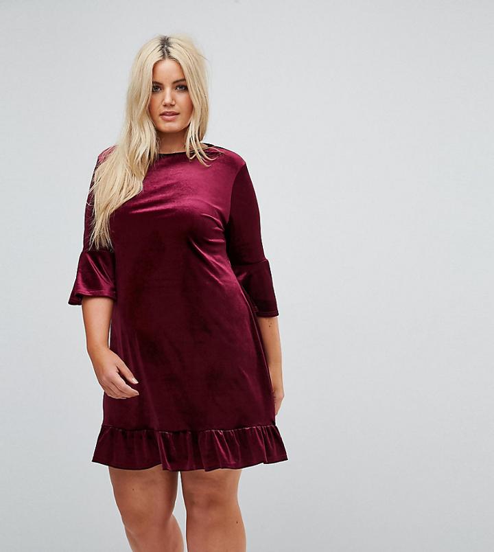 Boohoo Plus Velvet Shift Dress - Red