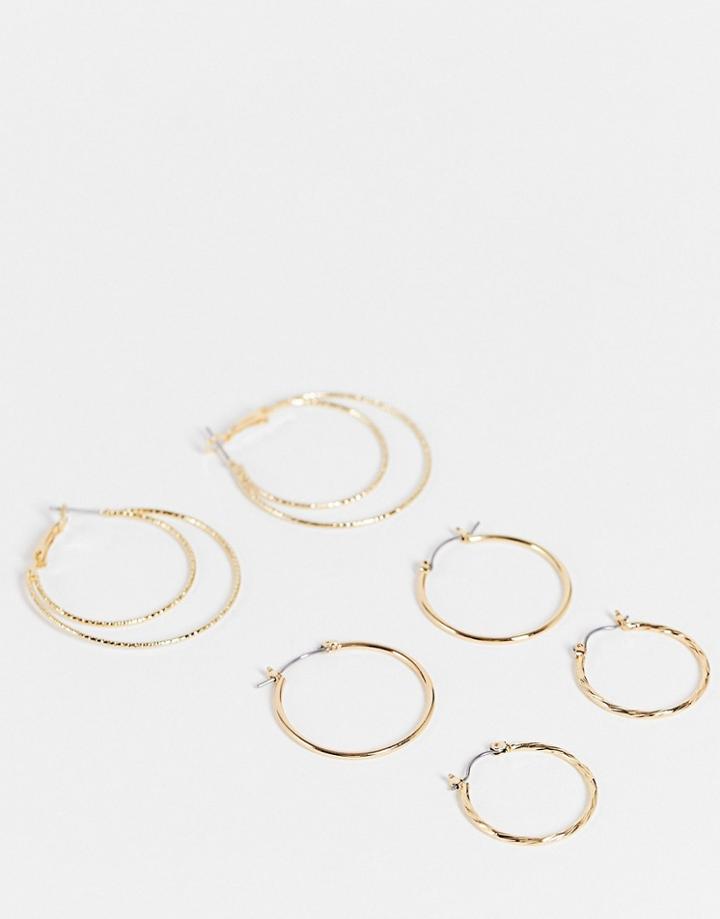 Designb Pack Of 3 Hoop Earrings In Fine Texture In Gold Tone