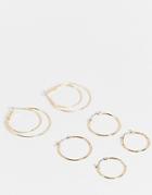 Designb Pack Of 3 Hoop Earrings In Fine Texture In Gold Tone