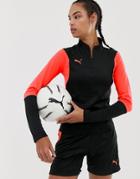 Puma Soccer Half Zip Black And Red Color Block Jacket - Black