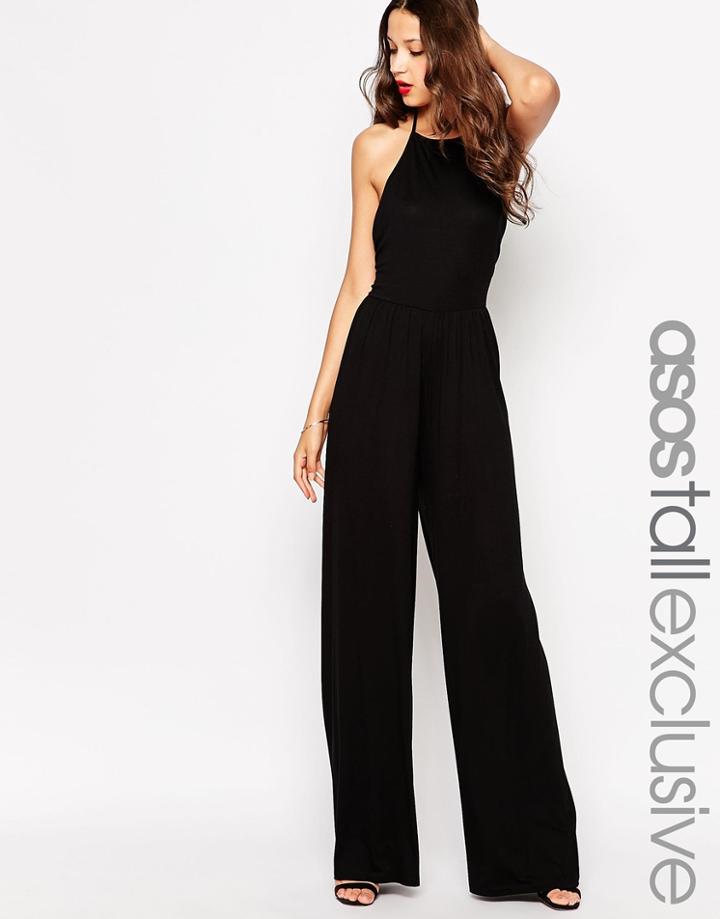 Asos Tall 90's Halter Wide Leg Jumpsuit - Black