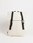 Asos Design Backpack In Ecru Heavyweight Canvas And Double Strap In Black Detail-white