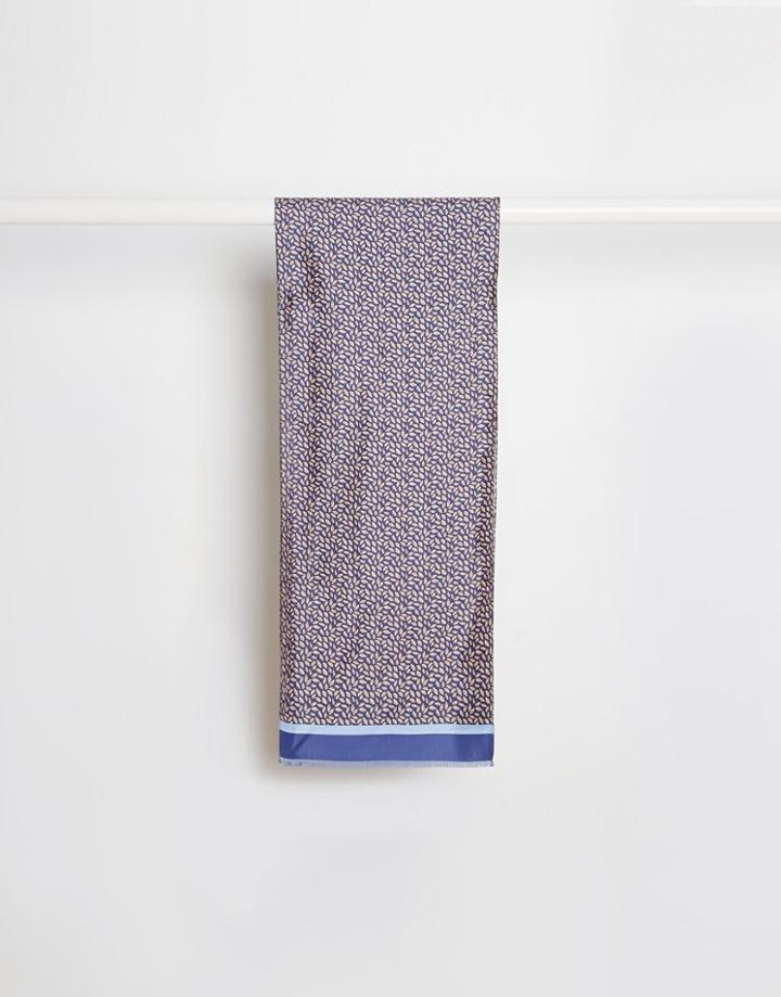 Noose & Monkey Italian Silk Leaf Print Scarf - Blue