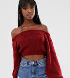 Asos Design Tall Crop Off Shoulder Sweater In Lofty Yarn-red
