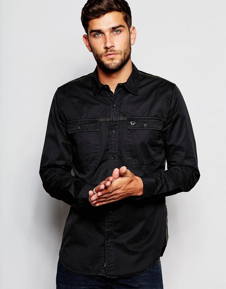 True Religion Regular Fit Workwear Shirt In Washed Black - Washed Black