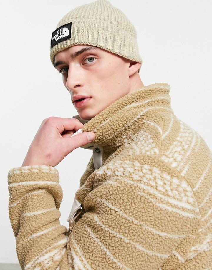 The North Face Logo Box Cuffed Beanie In Beige-brown