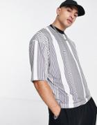 Asos Design Oversized Vertical Stripe T-shirt In Gray & White