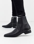 River Island Snake Skin Zip Boot In Black